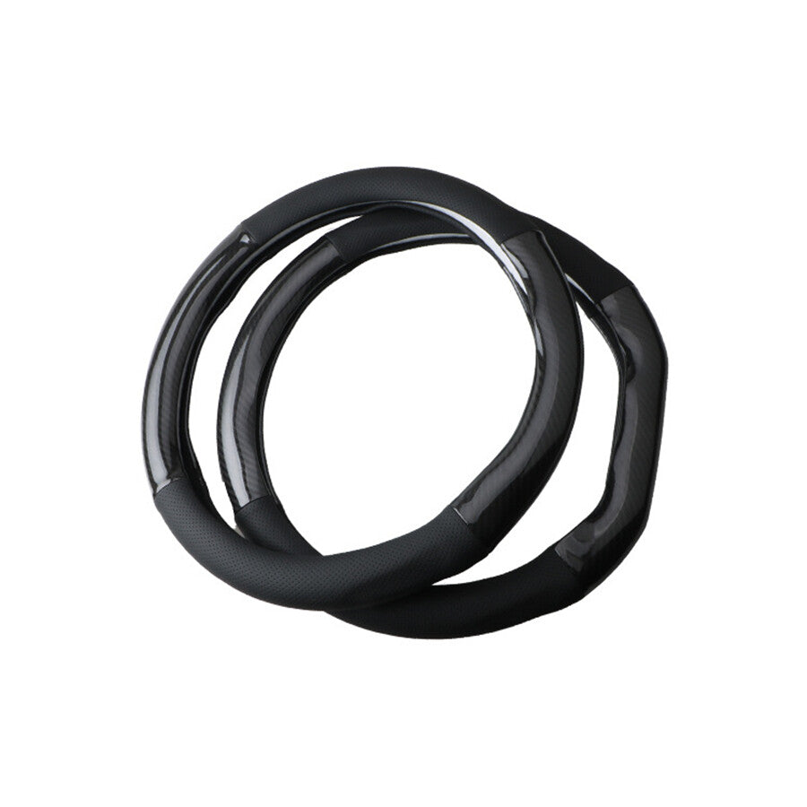 38cm Car Steering Wheel Cover Black PU Leather Carbon Fiber Non-Slip Universal