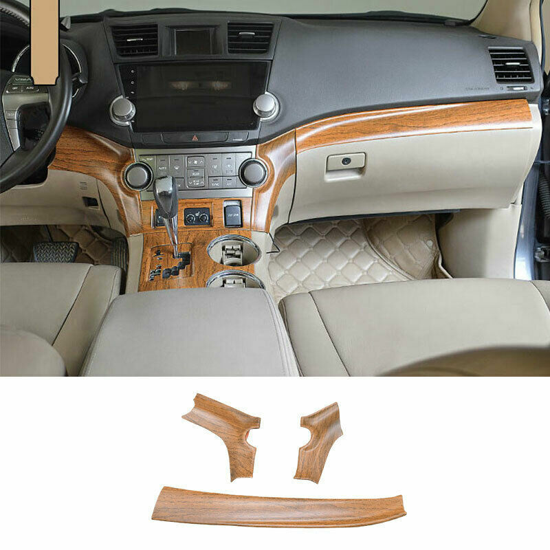 for Toyota Highlander 2008-2013 Wood Grain Central Console Dashboard Strip Trim