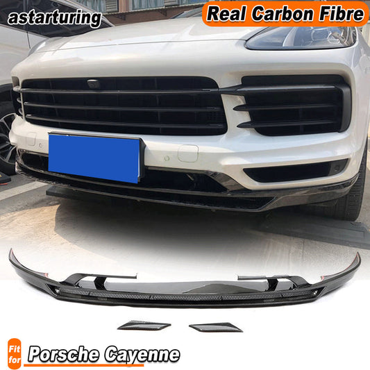 Fit for Porsche for Cayenne 2018-19 REAL Carbon Fiber Front Bumper Lip Chin Spoiler
