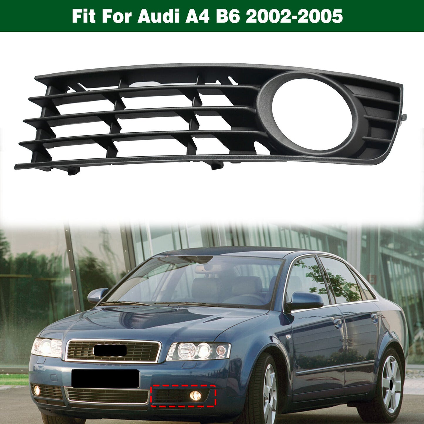 Left Front Bumper Lower Grille Fog Light Cover Bezel for Audi A4 B6 2002-2005