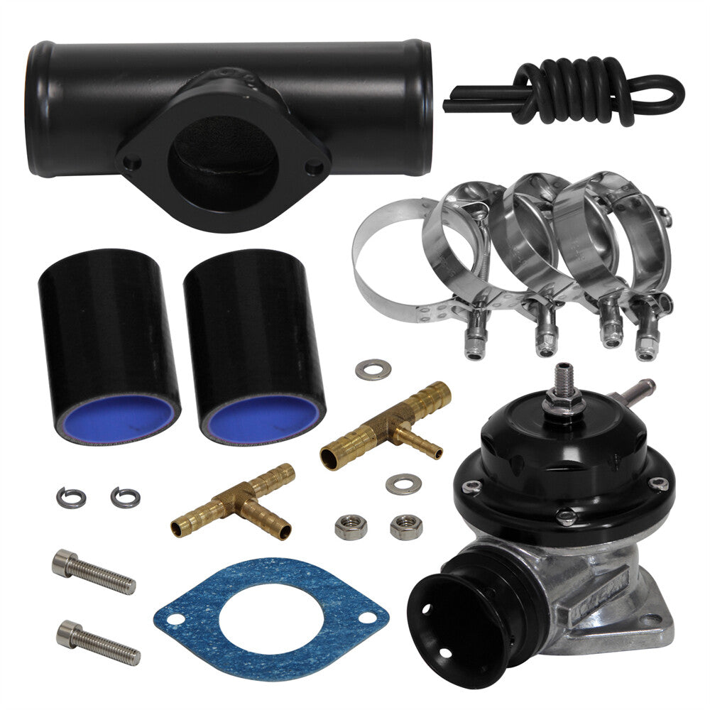 30PSI Blow Off Valve BOV +Type RS 2 Flange Pipe Adapter Silicone Hose Kit Black