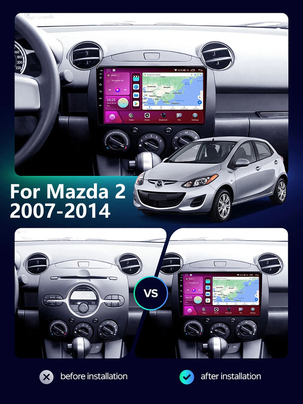 for Mazda 2 2007-14 GPS CarPlay Car Radio Android Auto Multimedia Stereo Screen