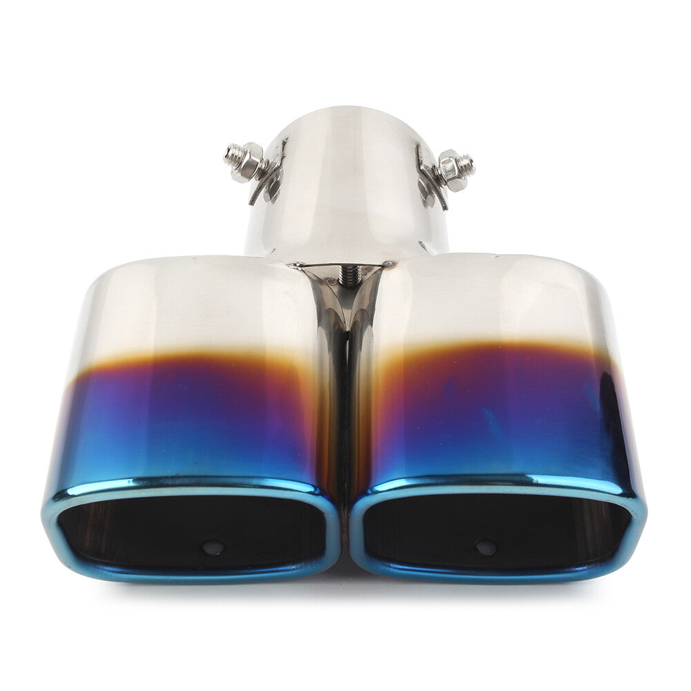 Rear Dual Exhaust Pipe Car Tail Muffler Tip Throat Tailpipe Stainless Steel Blue