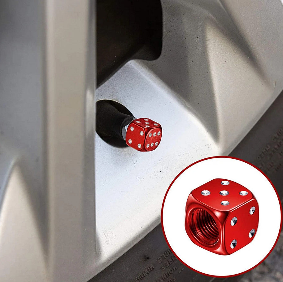 4-piece car tire valve cover rod air dust cover dice red for Lexus