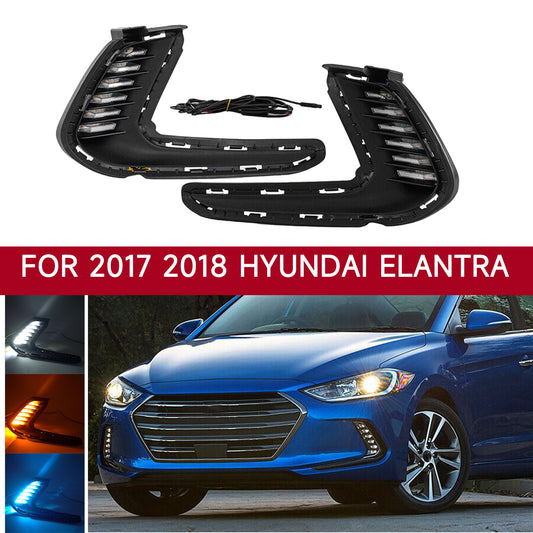 Pair of LED DRL turn signal daytime running fog lights for 2017 for Hyundai for Elantra