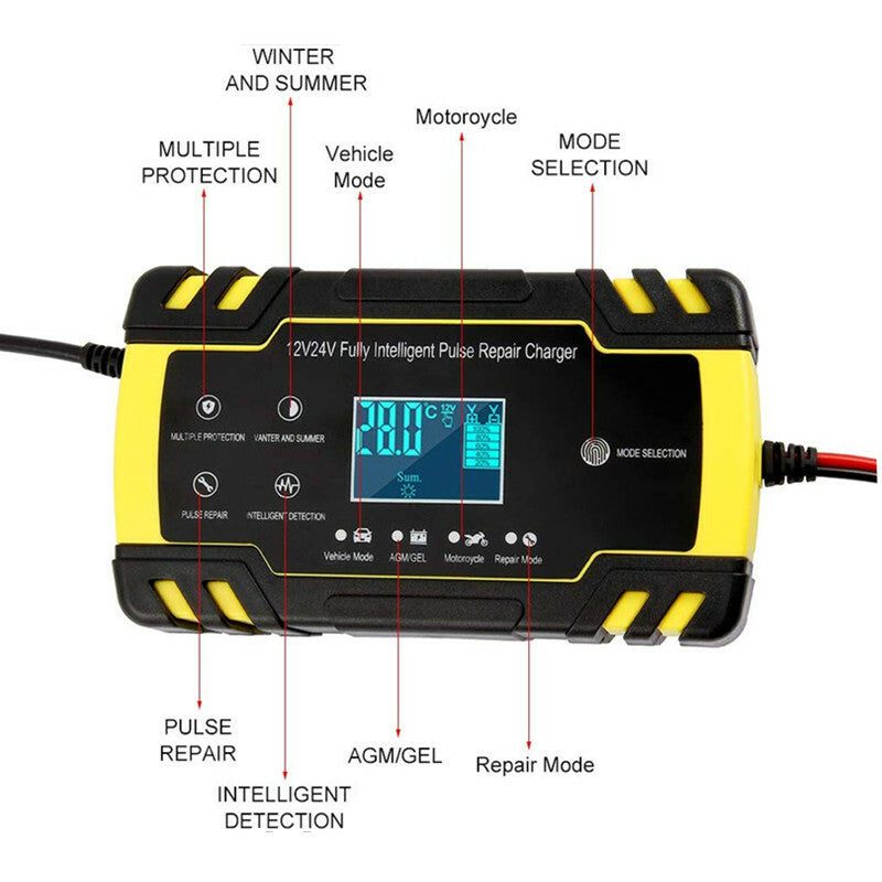 Motocycle Battery Charger Intelligent Pulse Repair LCD Display Charging Device