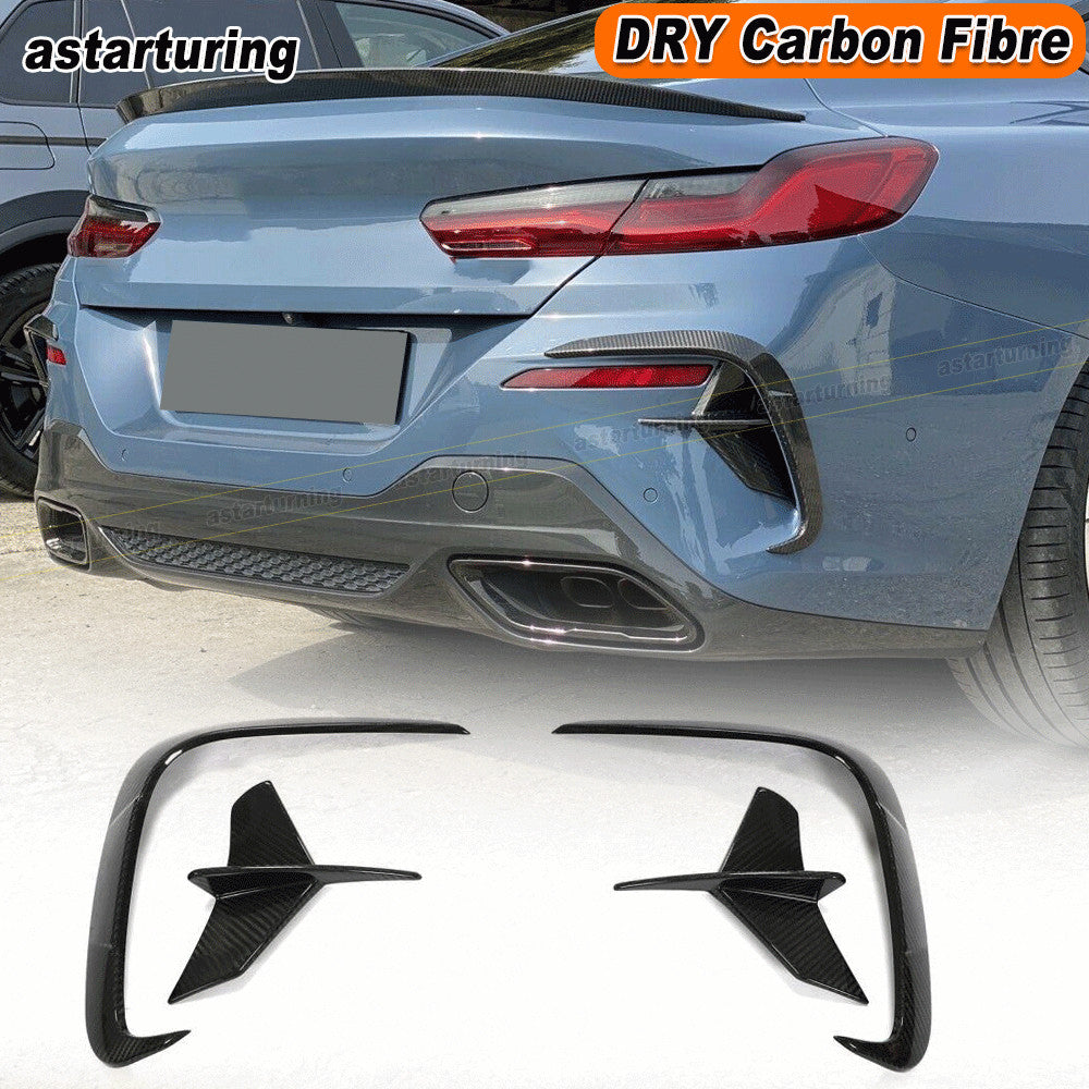 for BMW 8 Series G14 G15 M850i Dry Carbon Fiber Rear Bumper Fins Splitter Canard