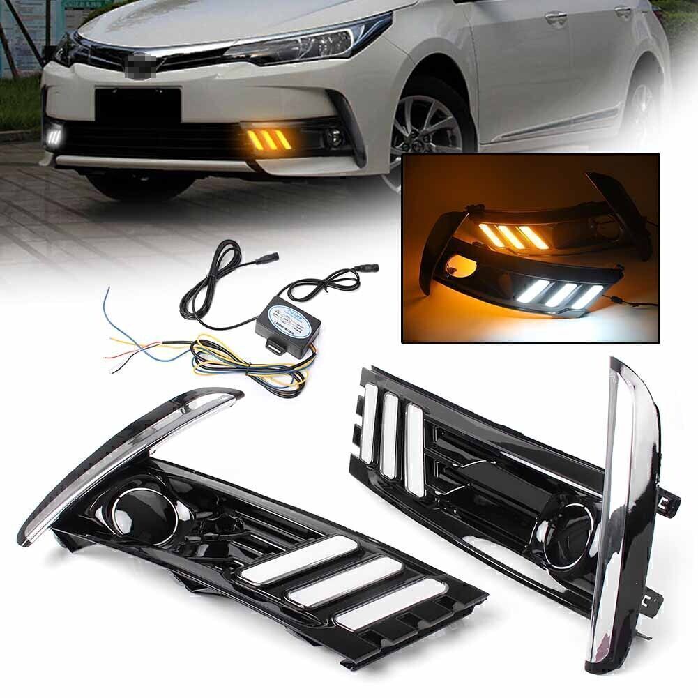 DRL LED daytime running lights and turn signals, amber/white, suitable for Toyota for Corolla 2017.