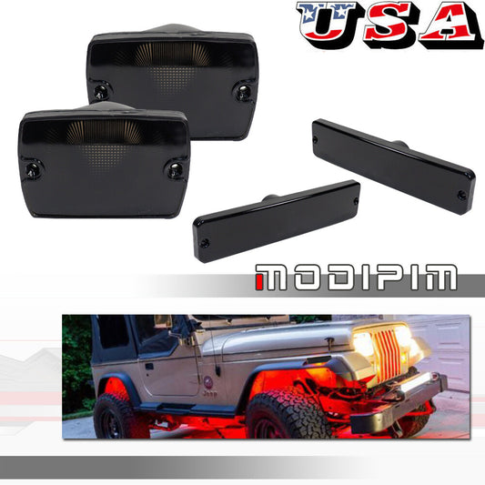 Smoked bumper, signal fender, and side marker light kit for 1987-1995 for Jeep for Wrangler YJ