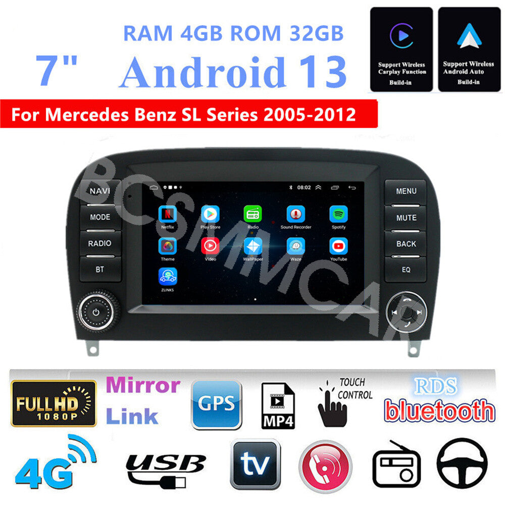 For CarPlay Android Auto Stereo Fit for Mercedes Benz SL R230 SL350 SL500 Radio