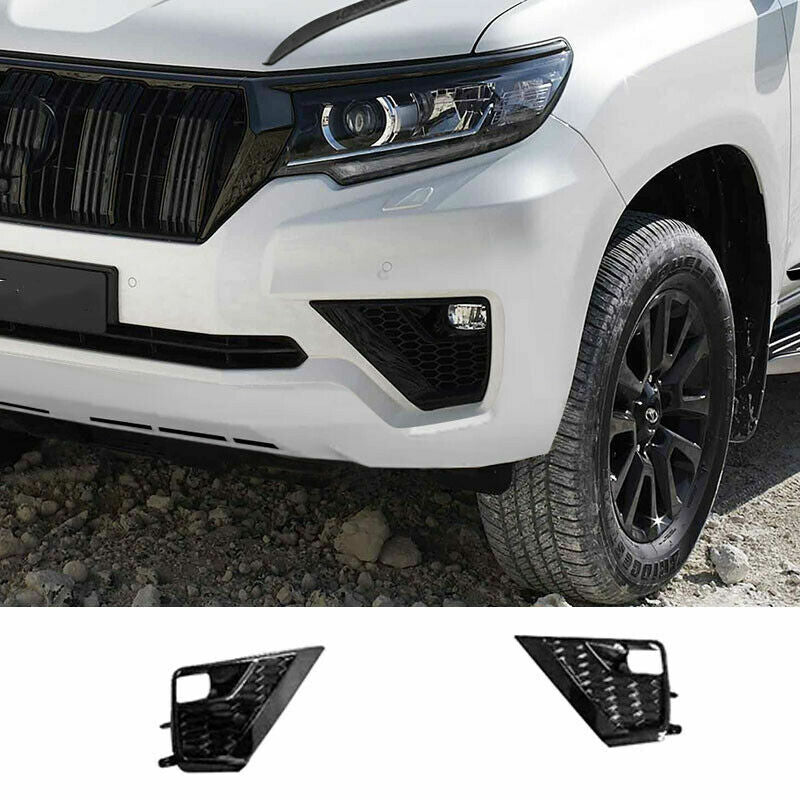 2p for Toyota Prado FJ150 2018-2021 Piano black Front Bumper Fog Lamp Trim Cover