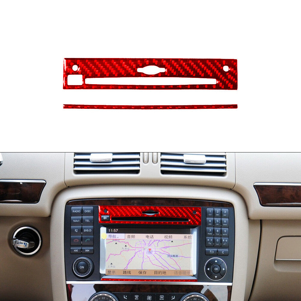 2Pcs Red Carbon Fiber CD Player Trim Cover for Mercedes R-Class 2009-2012