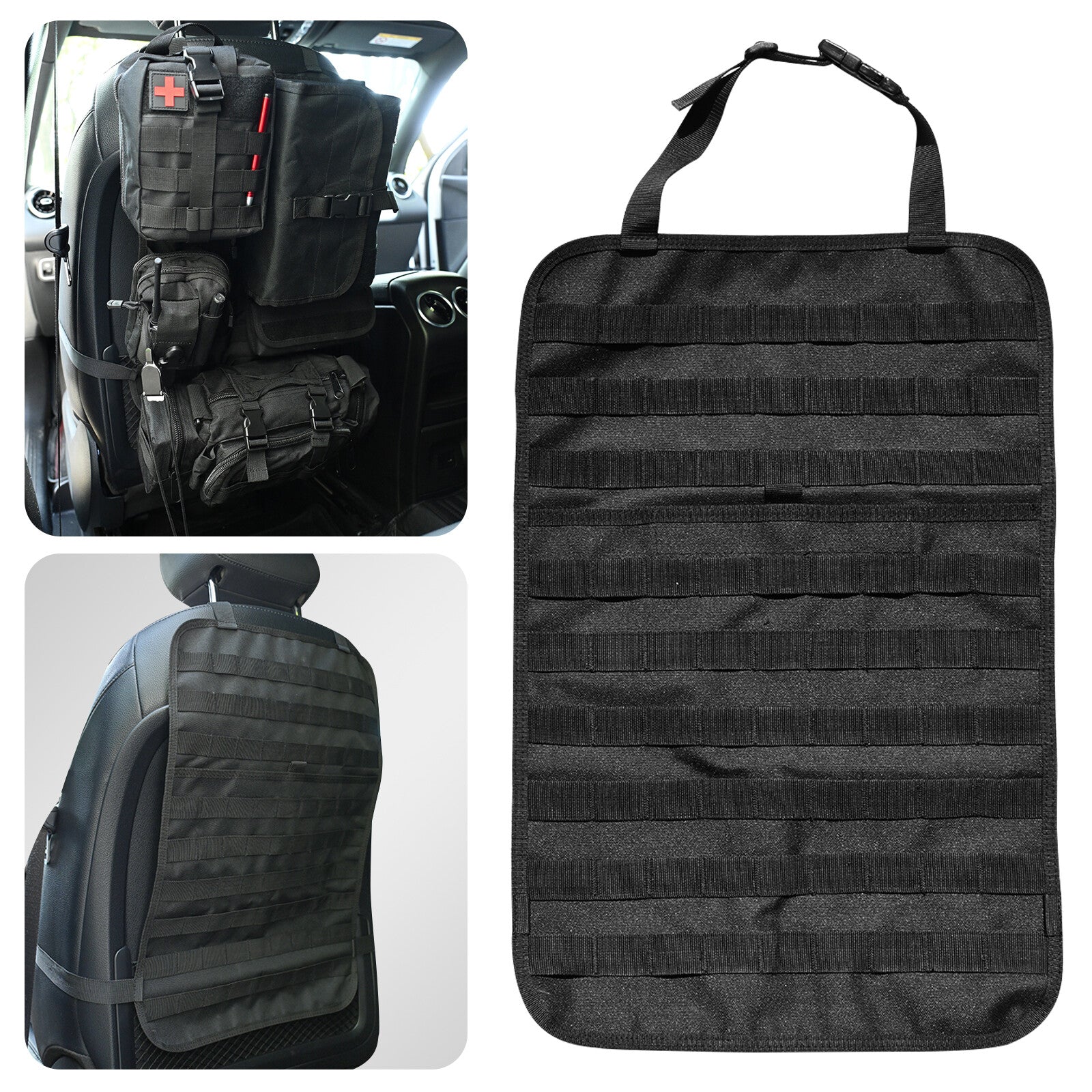 Tactical Vehicle MOLLE Panel for Seat Back Cover Protector Car Organizer Storage Bag