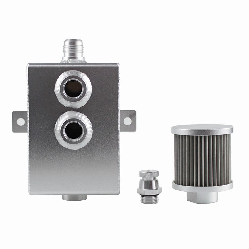 Silver 2L Oil Catch Can Tank 2 Port AN10 +Breather Filter Drain Tap Baffled
