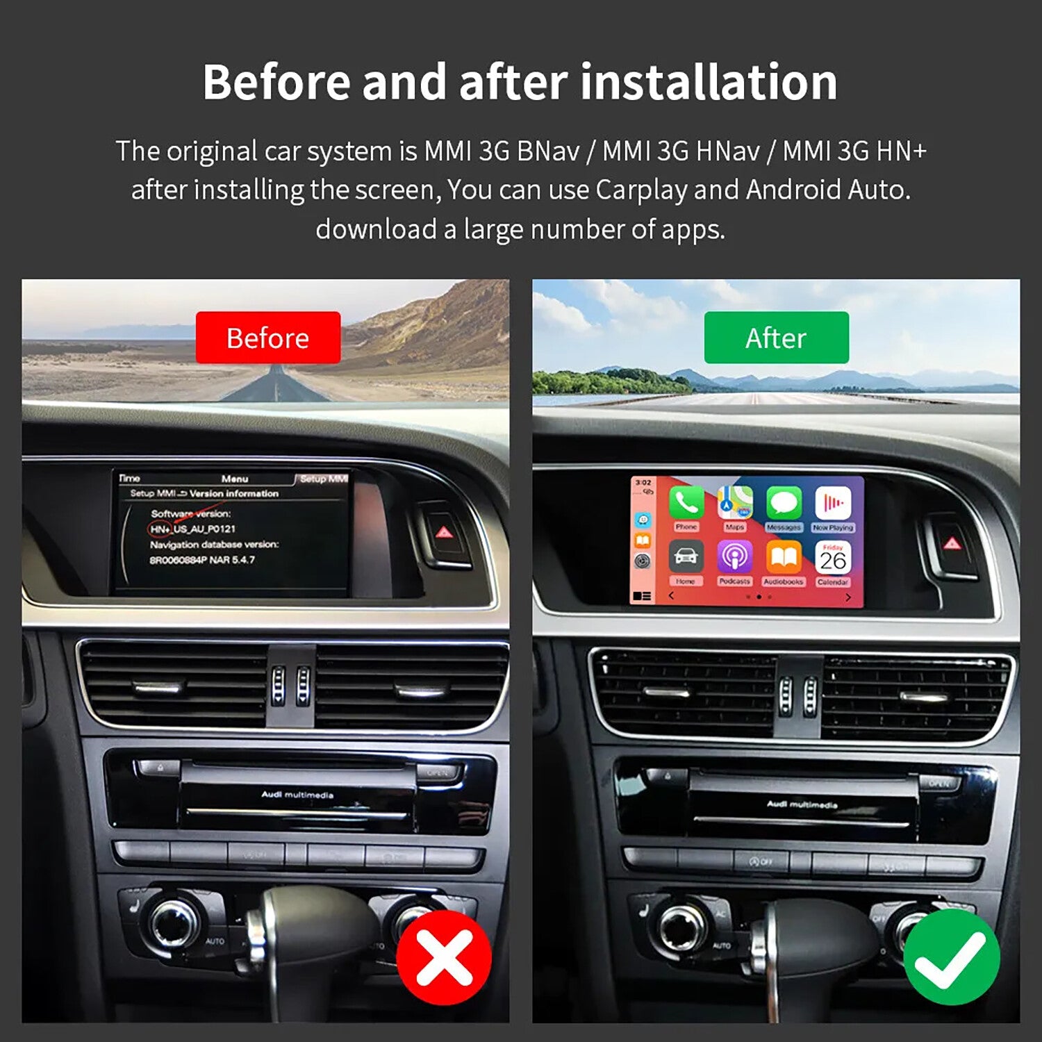 Wireless CarPlay Android Auto Mirror Link Retrofit Fit for AUDI A4 A5 Q5 A4L MMI
