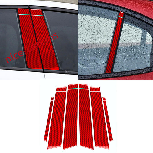 6¡ÁRed Carbon Fiber Window Pillar Posts Panel Cover for Alfa Romeo Giulia 2017-21