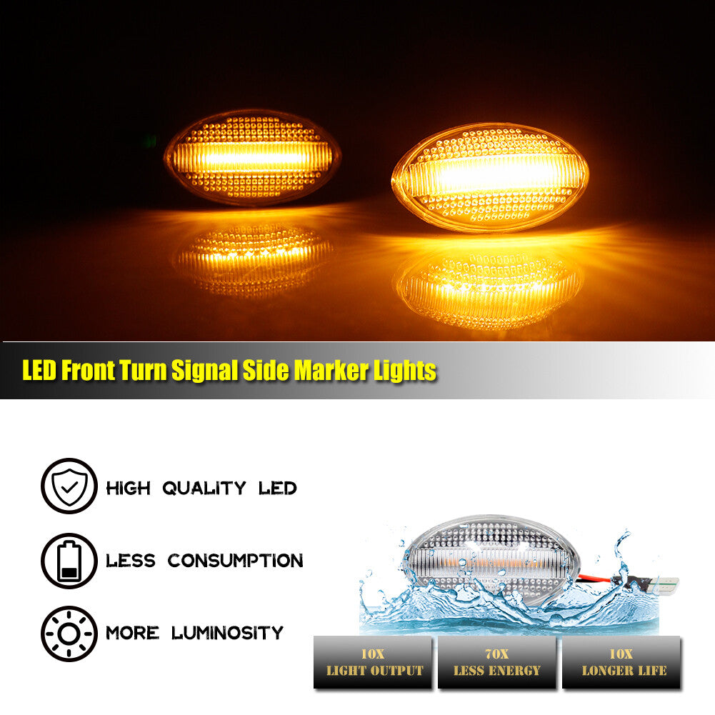 2-Pack Transparent Lens Amber LED Side Marker Lights for Mini Cooper R50 R52 R53 02-08