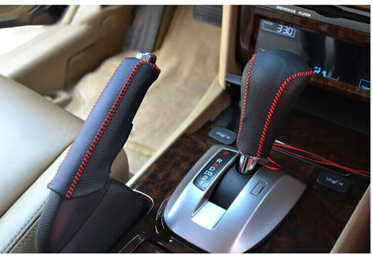 Fit for Honda Accord 2008-13 BlackRed Leather Shifter Hand Brake Cover Trim 2X