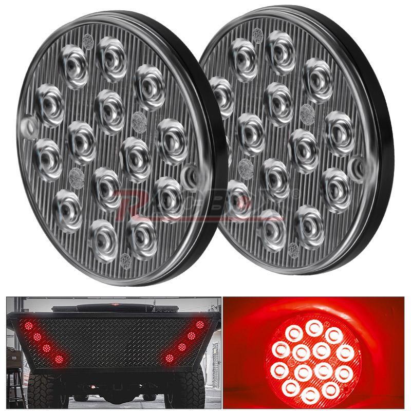 2X 3inch Round 14-LED Red Flash Stop Tail Brake Light Aluminum For Truck Trailer
