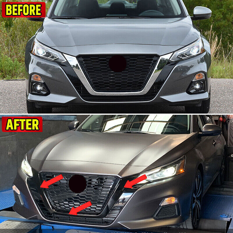 for Nissan Altima 19-22 Gloss Black Look Front Grille Mesh Frame Cover Trim 3PC