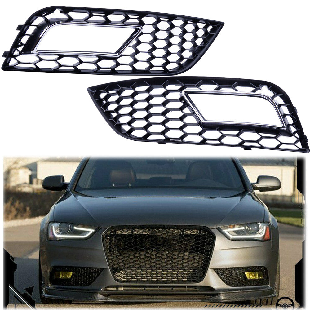 2-Piece Front Bumper Grille Fog Light Cover Trim for 2013-2016 for Audi A4 B8.5 RS