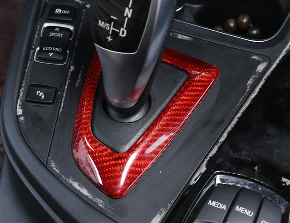 Red Carbon Fiber Gear Shift Box Cover for BMW 1 2 3 4 Series 3GT F30 F34 2013-19
