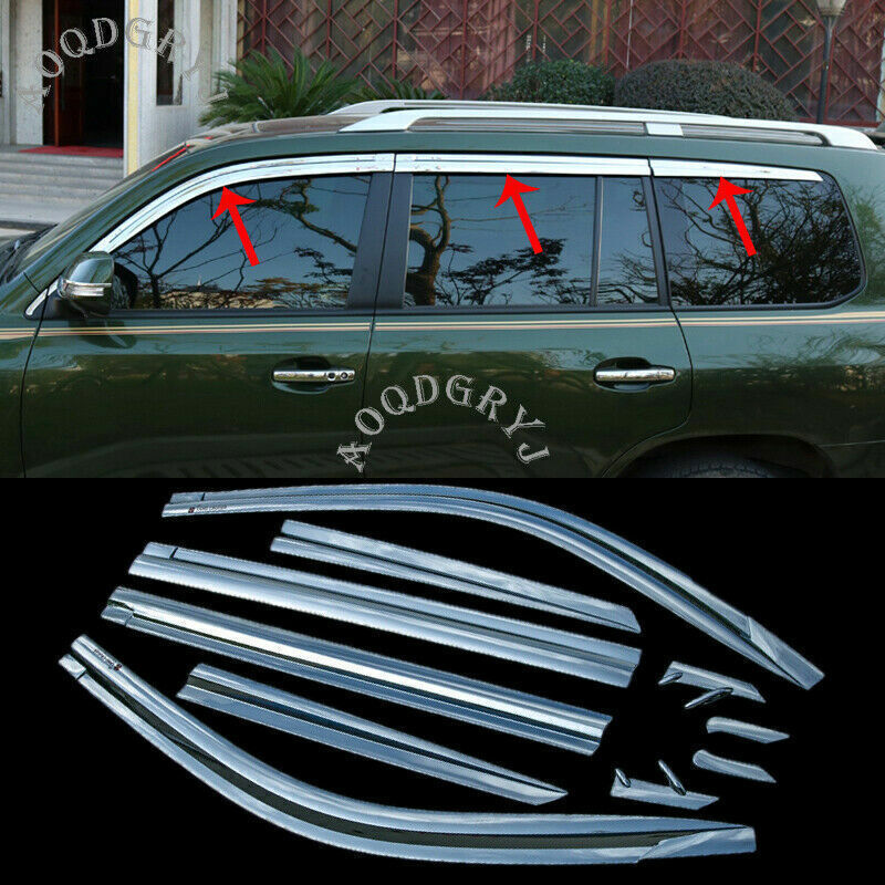 for Toyota for Land Cruiser 2008-21 Chrome Window Wind Deflector Visor Rain Guard10