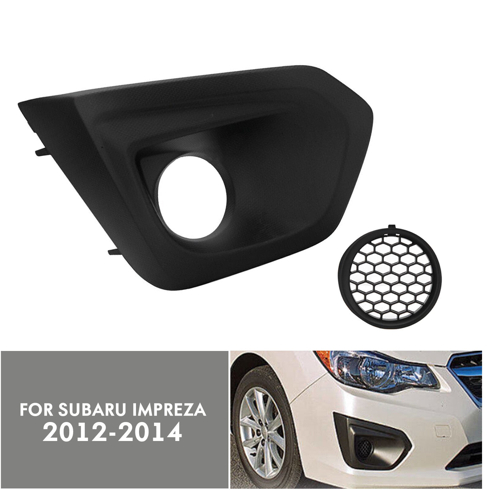 New passenger-side right fog light bezel cover, black, for 2012-14 for Subaru Impreza.