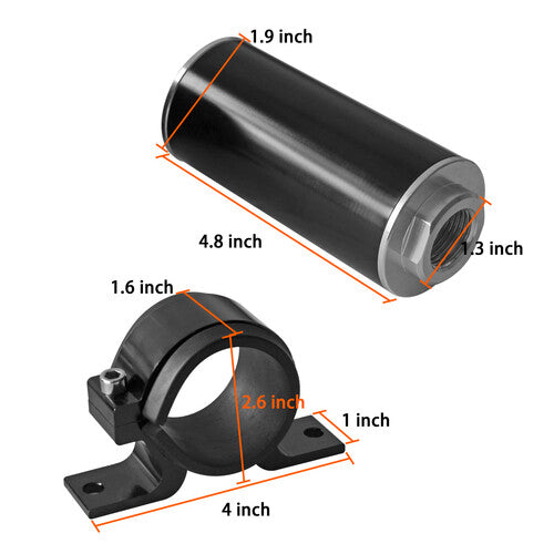 10-micron direct-flow fuel filter with 6AN, 8AN, and 10AN adapters; universal 3/8 fuel line.