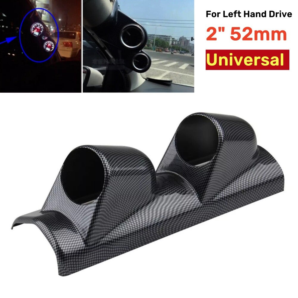 52mm 2inch Dual Holes Gauge A-Pillar Meter Dash Pod Mount Holder Carbon Fiber