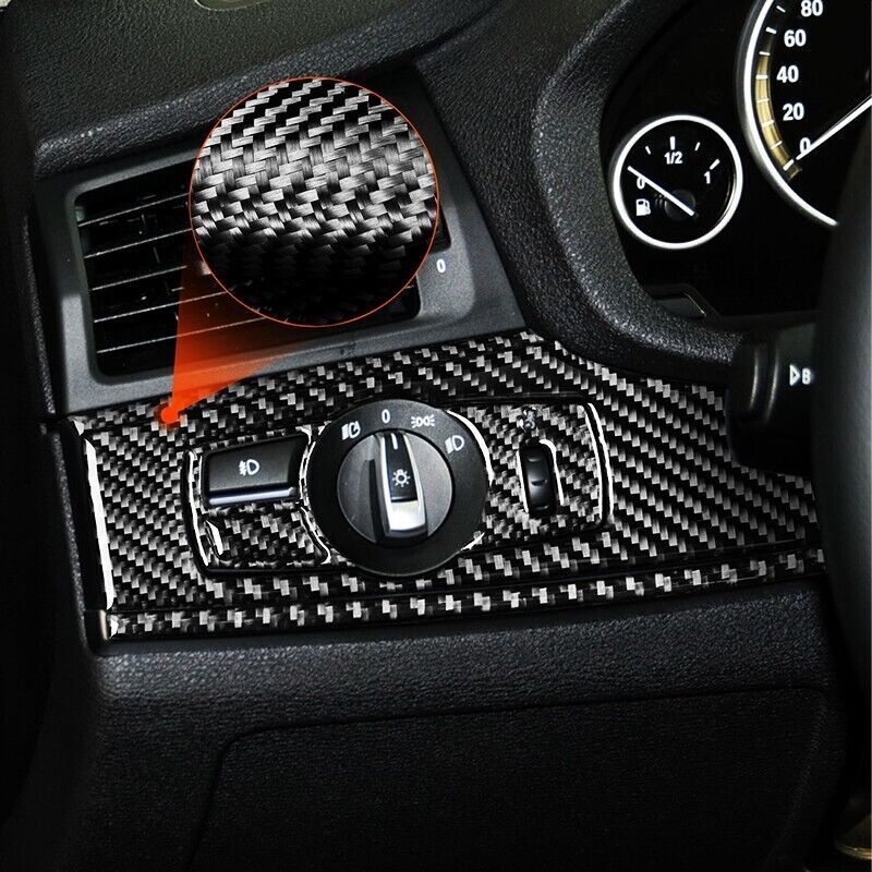 Real Carbon Fiber Car Headlight Switch Cover Trim for BMW X3 X4 F25 F26 11-17