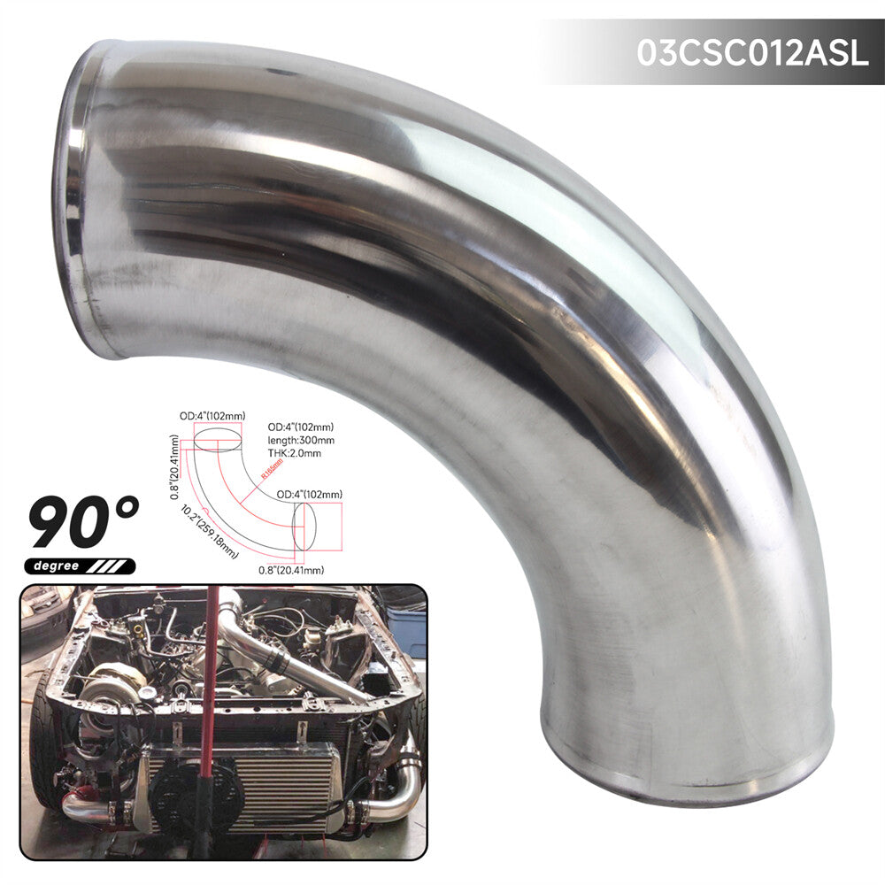 90 Degree 102mm 4 Aluminum Intercooler Intake Pipe Piping Tube Hose Silver