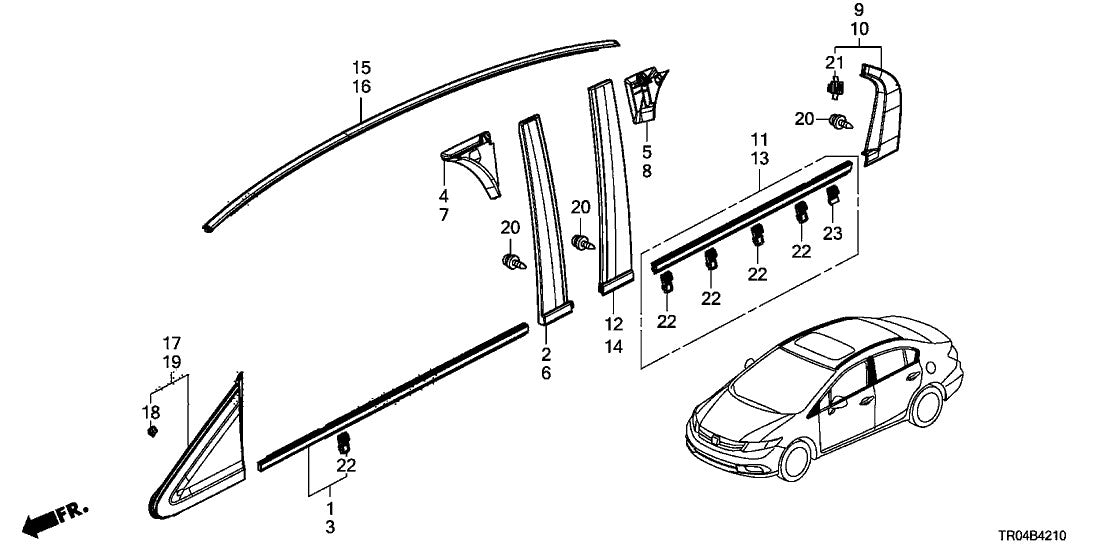 1-piece set for Civic 2012-2015 roof molding trim left + right 74306TR0A01 74316TR0A01