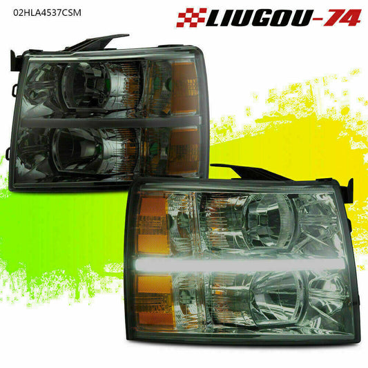 Suitable for 07-14 Silverado Chrome/Smoke LED Strip DRL Signal Lights