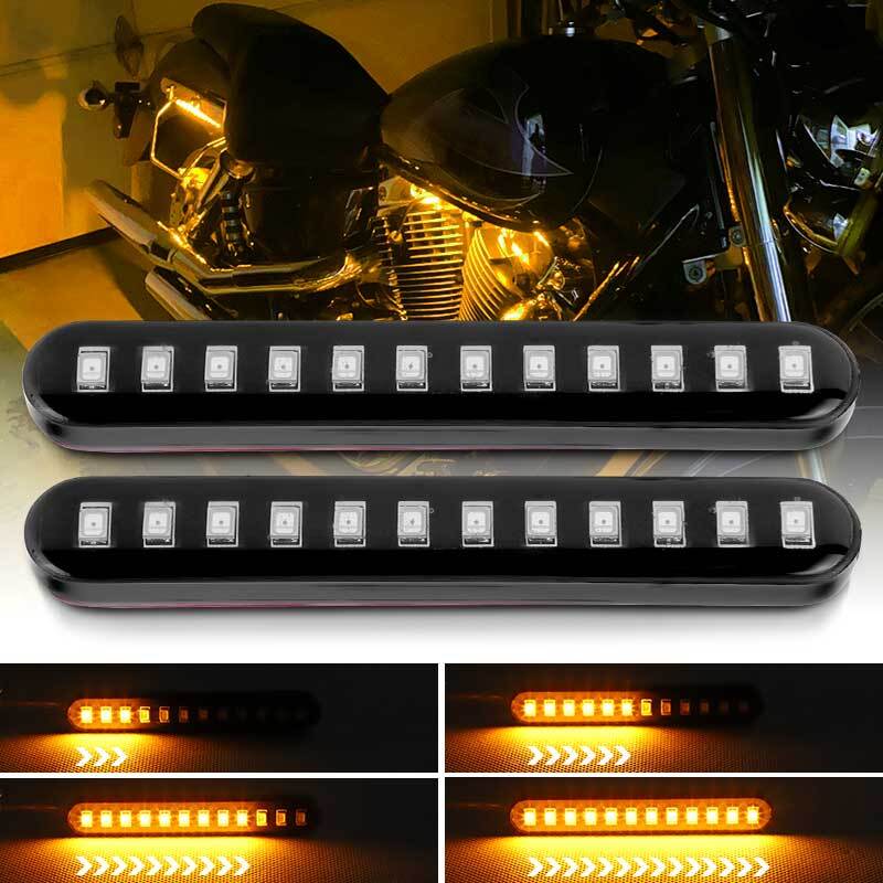2X Sequential Flowing Motorcycle LED Strip Turn Signal Amber Light Tail Blinker