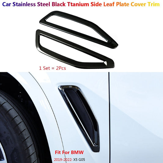 2x Black Stainless Car Side Fender Air Vent Cover Trims for BMW X5 G05 2019-2022