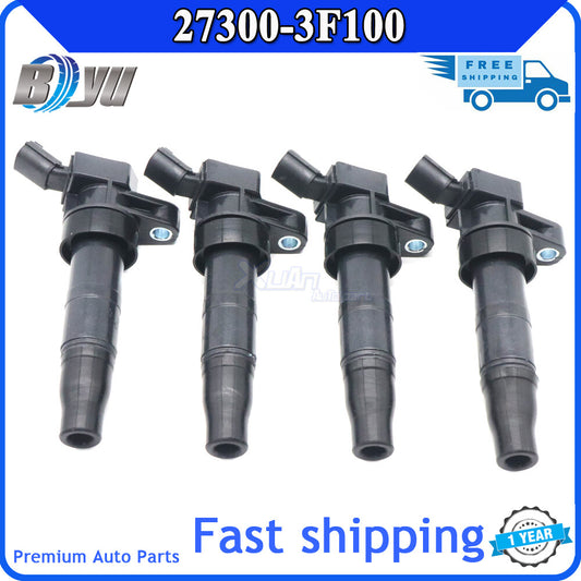 4-piece ignition coil set for 2008-2017 for Hyundai and for Kia I4 V8, 27300-3F100 and 27300-2G000.
