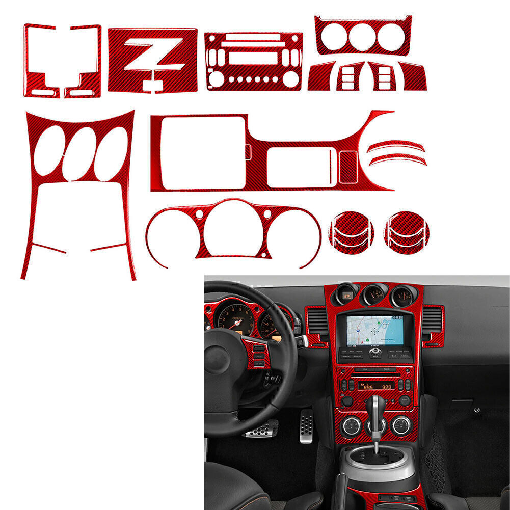 27x Red Carbon Fiber Interior Trim Cover for Nissan 350Z (September 2003)