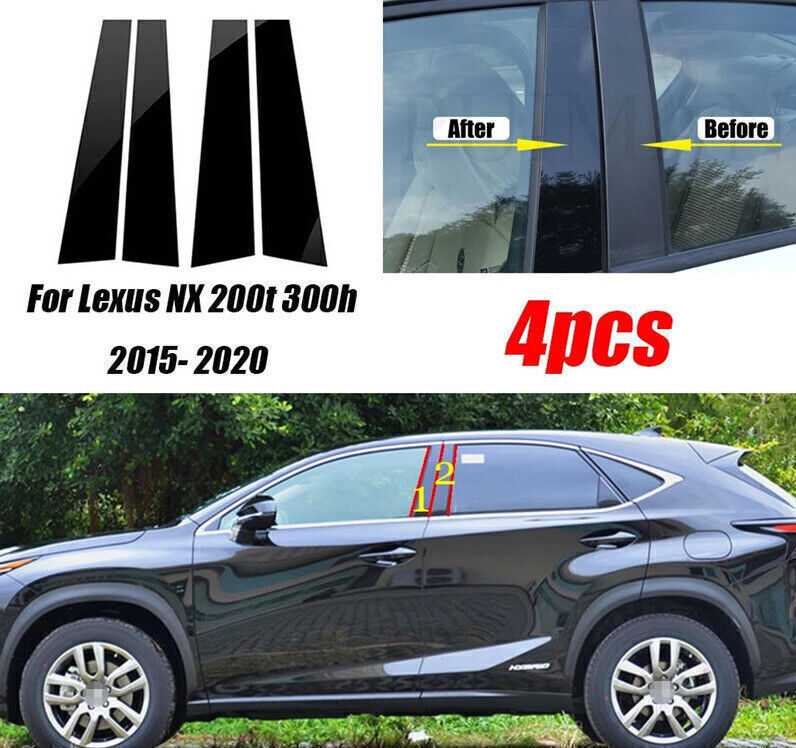 for Lexus NX 200t 300 300h 2015-21 Piano Black Pillar Posts Door Window Trim 4X