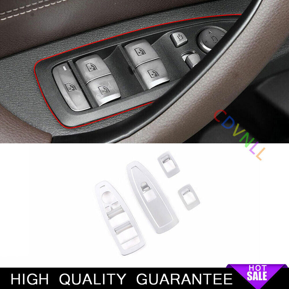 Inner Window Lock Lift Panel Frame Trim 4P for BMW X1 F48 2016-2022 Matte Silver