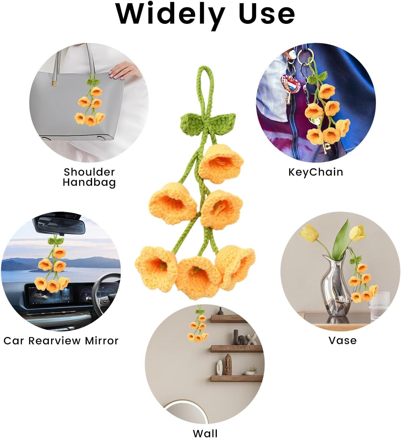 Cute handmade knitted car accessories, yellow rearview mirror hanger