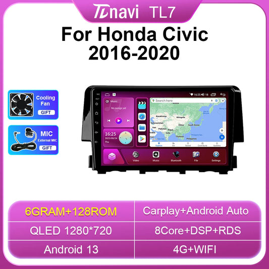for Honda for Civic 2016-2020 Android Car Stereo Radio Carplay GPS Multimedia Screen