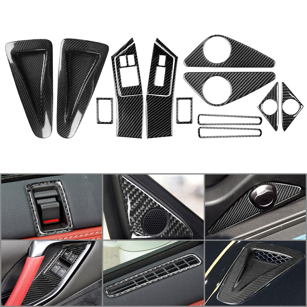 14Pcs Interior Door Panel Window Lift Switch Cover Trim for Nissan GTR R35 08-16