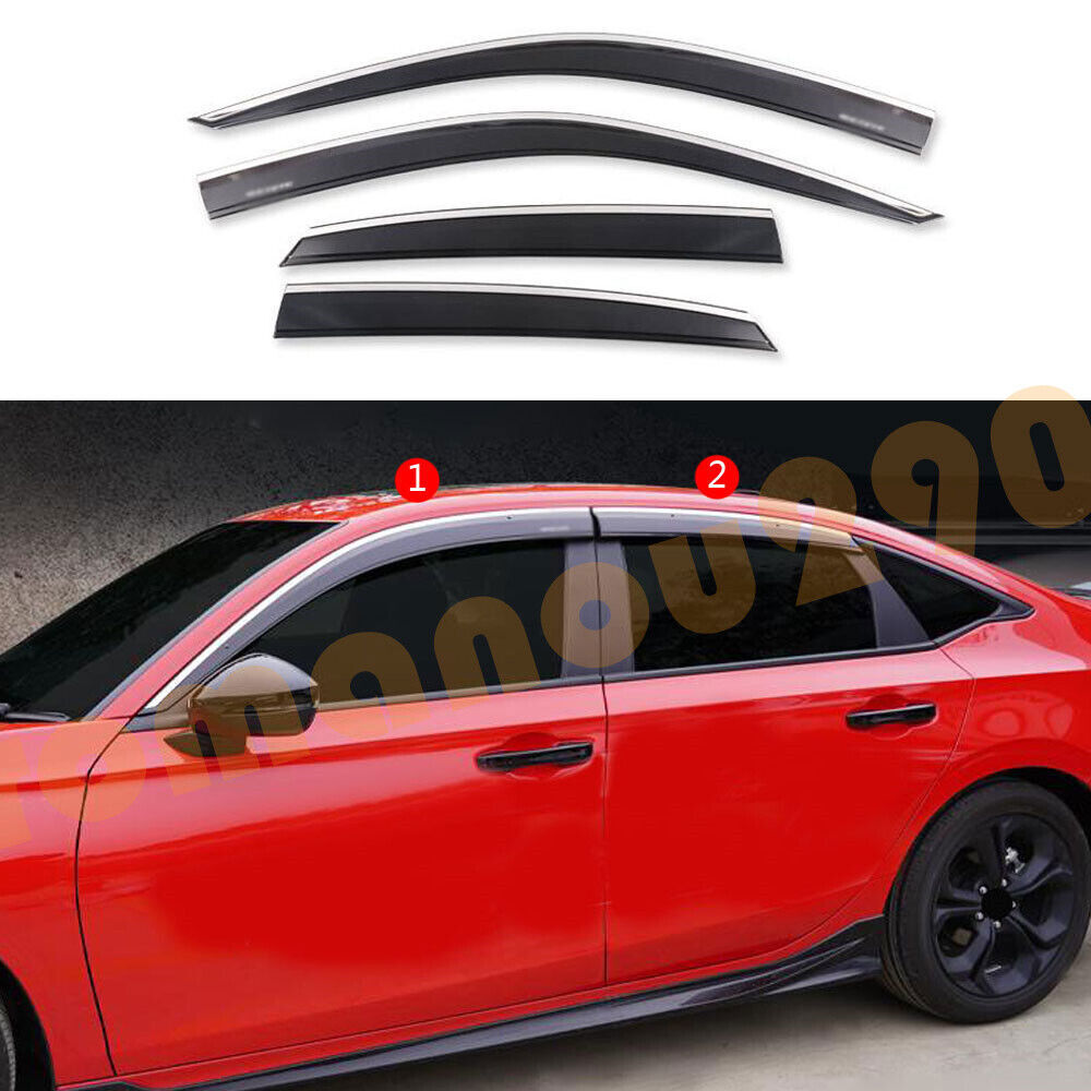 for Honda for Civic 2022-2024 Window Visors Sun Rain Guard Deflector W/Chrome Trim