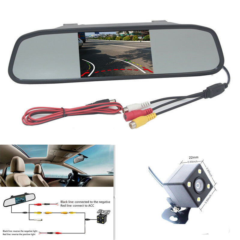 Car Rear View Mirror 4.3 In Monitor Backup Camera CCD Video Parking Assistance