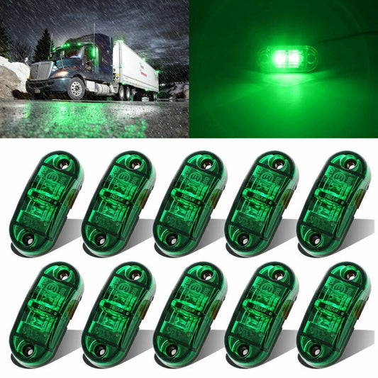 10x 12V-24V 2 LED Green Side Marker Indicator Light for Truck Trailer Lorry Lamp