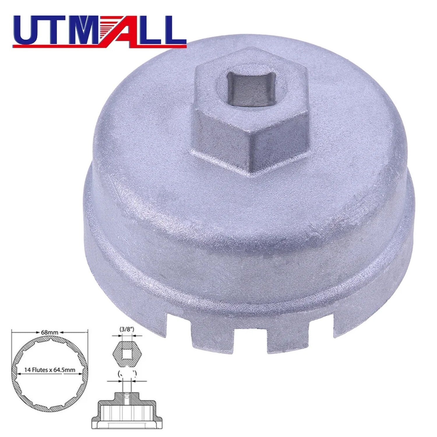 64.5 mm 14mm Flute Oil Filter Receptacle Removal Tool for Toyota 3/8 Drive