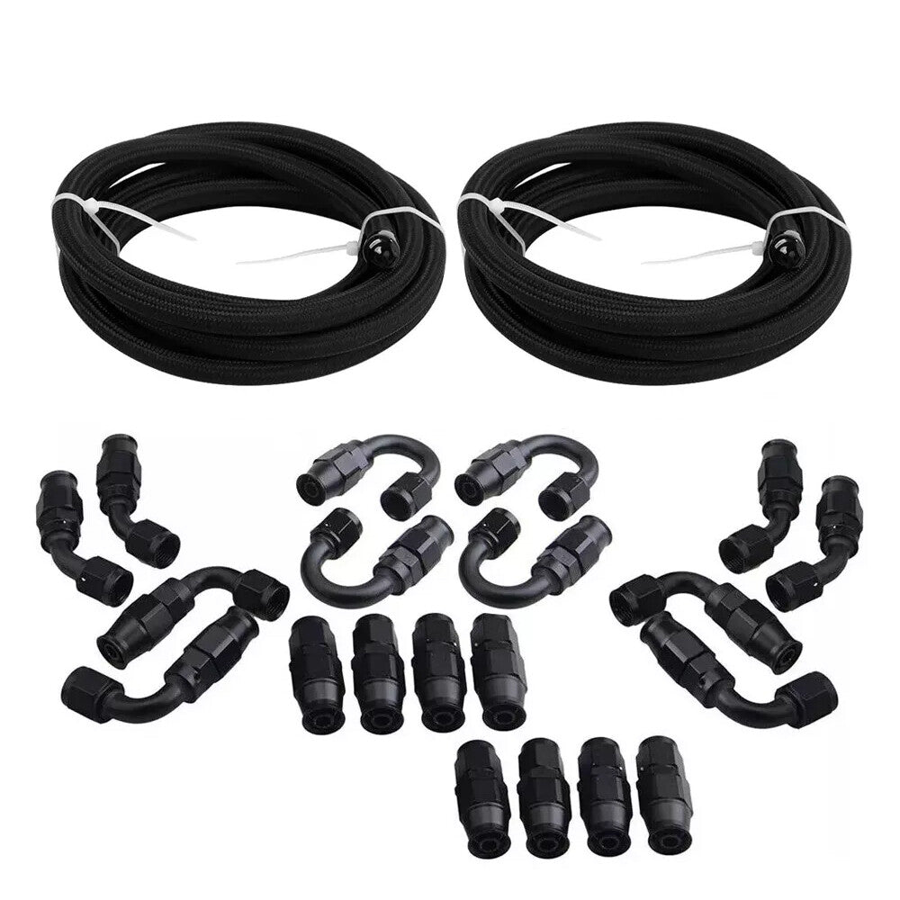 2x Black Nylon Braided E85 PTFE Fuel Line 10ft 4AN- AN4 10 Fittings Hose kit E85