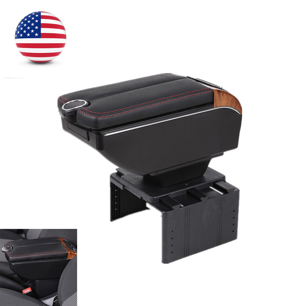 Black armrest box, double-layer car interior storage center console, 7 USB ashtray
