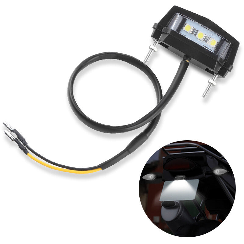 Black Universal Motorcycle Waterproof License Plate White LED Light Lamp 12V
